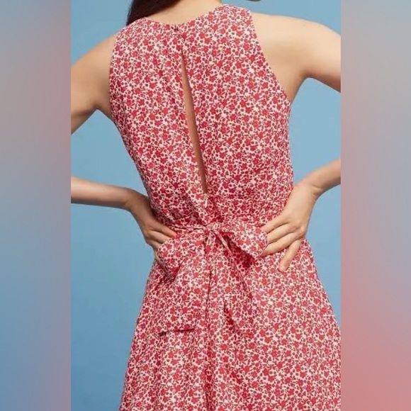 Anthropologie Izzy Romper Open Back Red Floral Cotton Boho Size L - Picture 3 of 10
